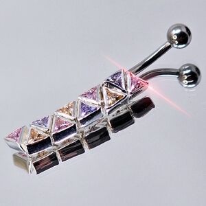 Australian Crystal ✦ Sterling Silver Belly Ring ✦ 14G Dangle Navel Piercing NWT